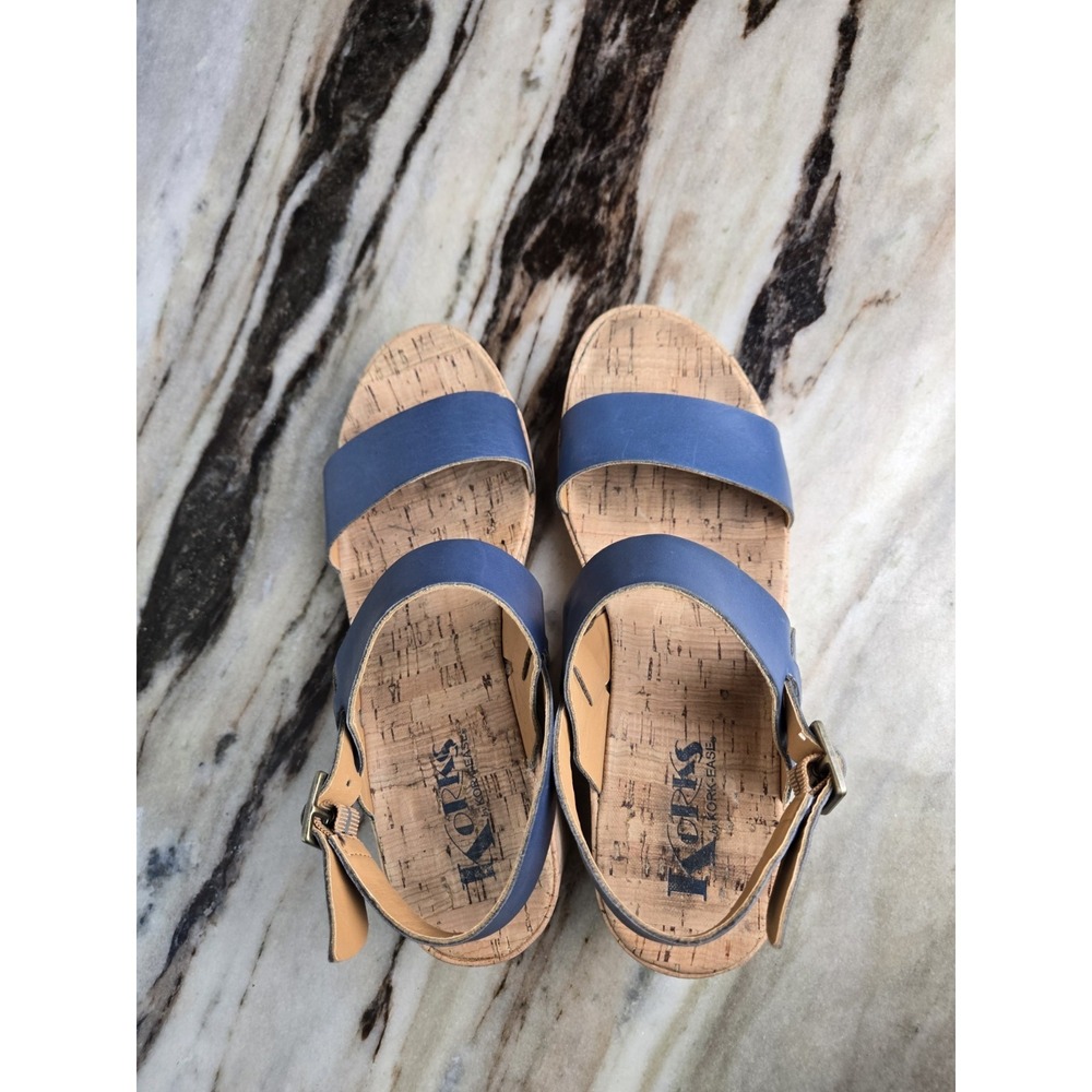 Kork's by Kork Ease Austin Slingback Leather Wedge Sandals Size 8 Blue - Picture 4 of 9